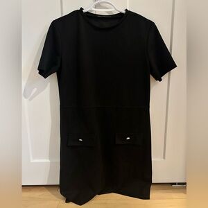 Black suede dress with gold buttons